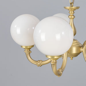 Ben Ornate Brass Chandelier with Opal Glass Globes, Five-Arm - View 29