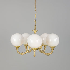 Ben Ornate Brass Chandelier with Opal Glass Globes, Five-Arm - View 25