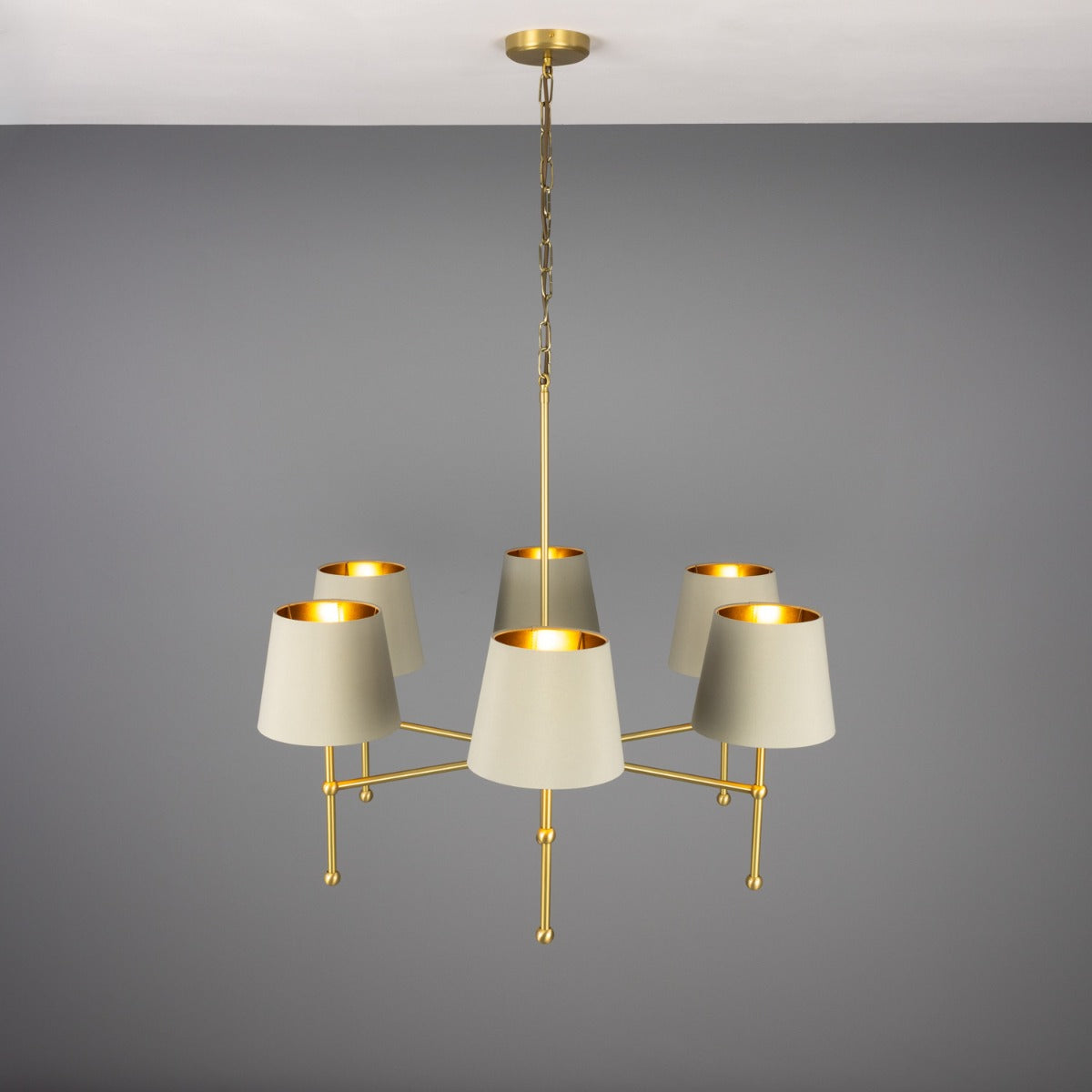 California Modern Brass Chandelier, Six-Arm - View 2
