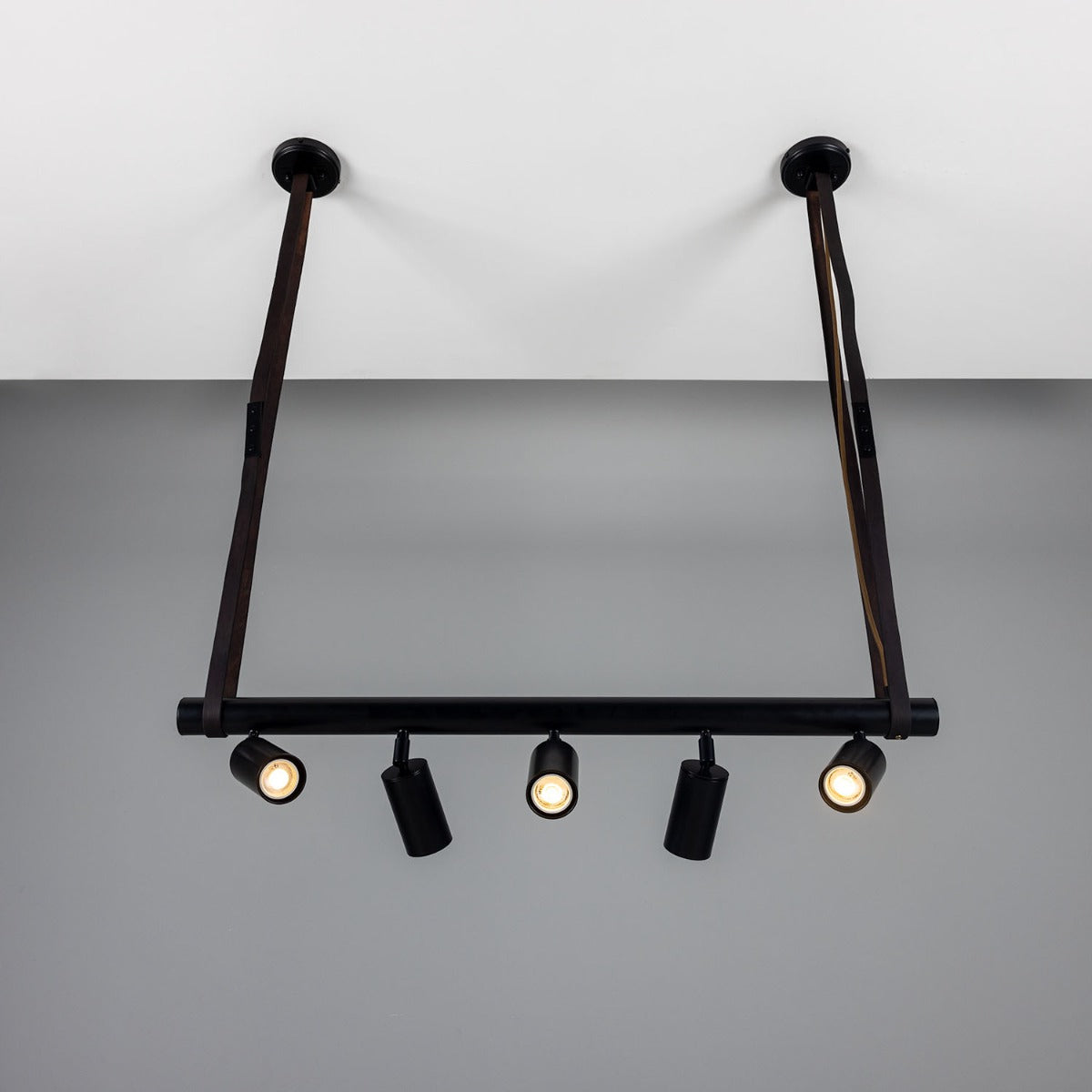 Holmes Linear Island Pendant with Leather Straps, Five-Light - View 20