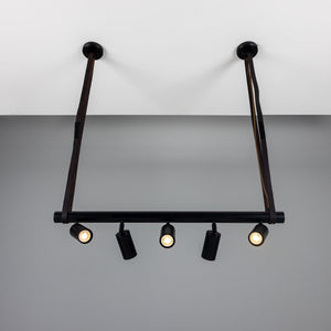 Holmes Linear Island Pendant with Leather Straps, Five-Light - View 20