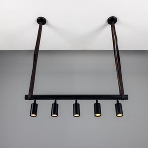 Holmes Linear Island Pendant with Leather Straps, Five-Light - View 23