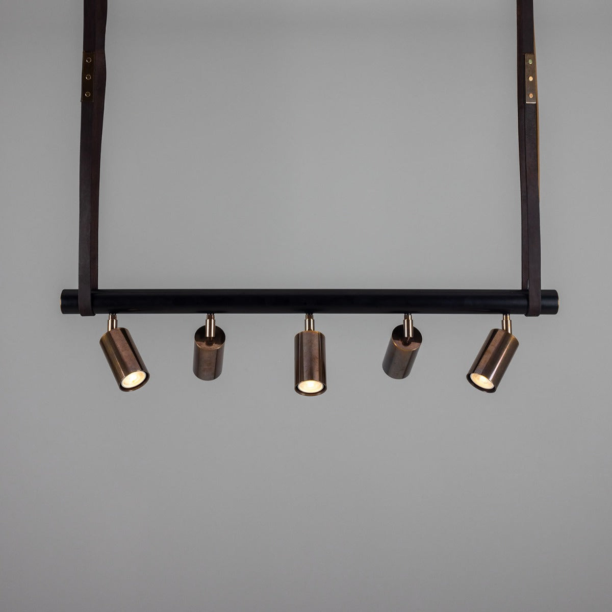 Holmes Linear Island Pendant with Leather Straps, Five-Light - View 10