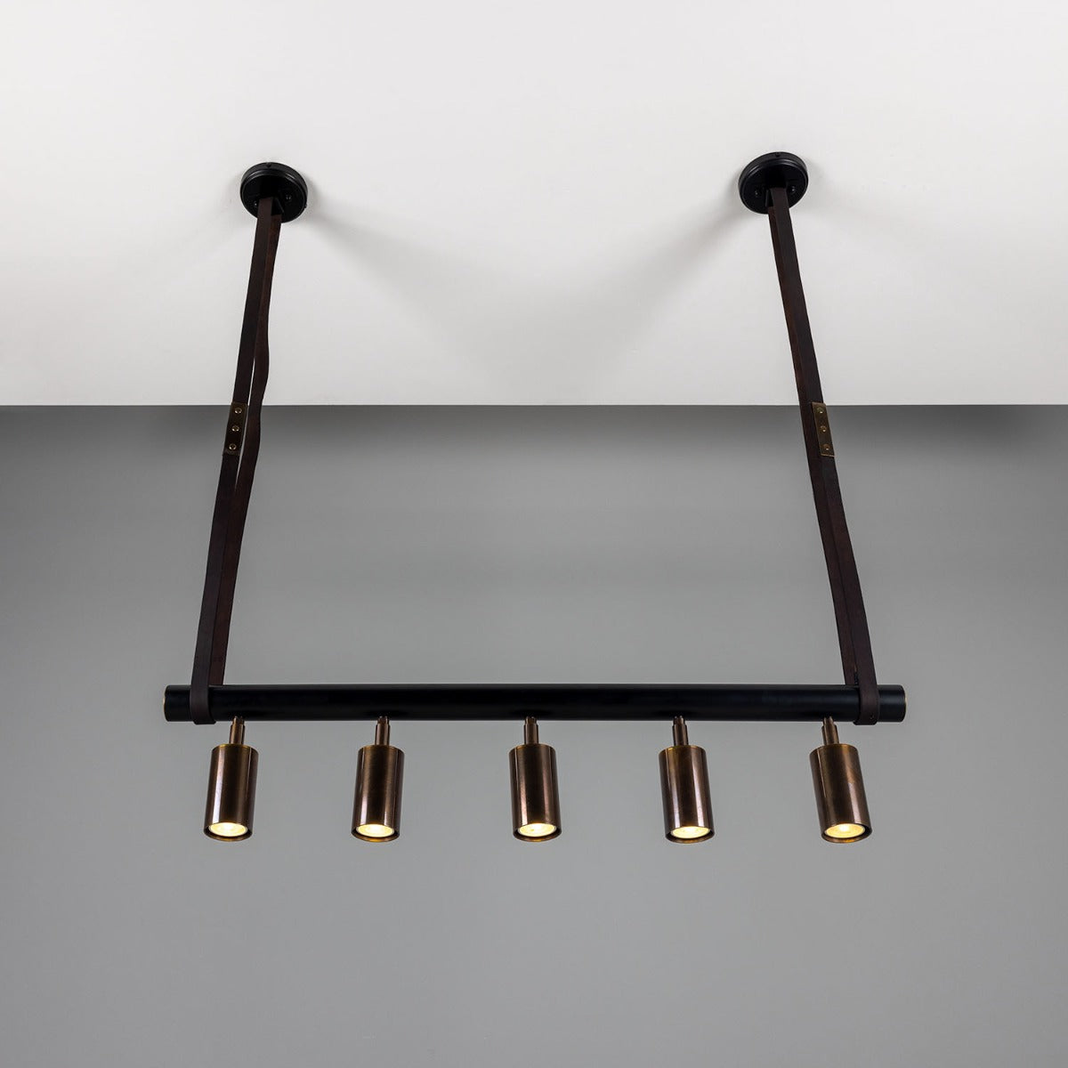 Holmes Linear Island Pendant with Leather Straps, Five-Light - View 14