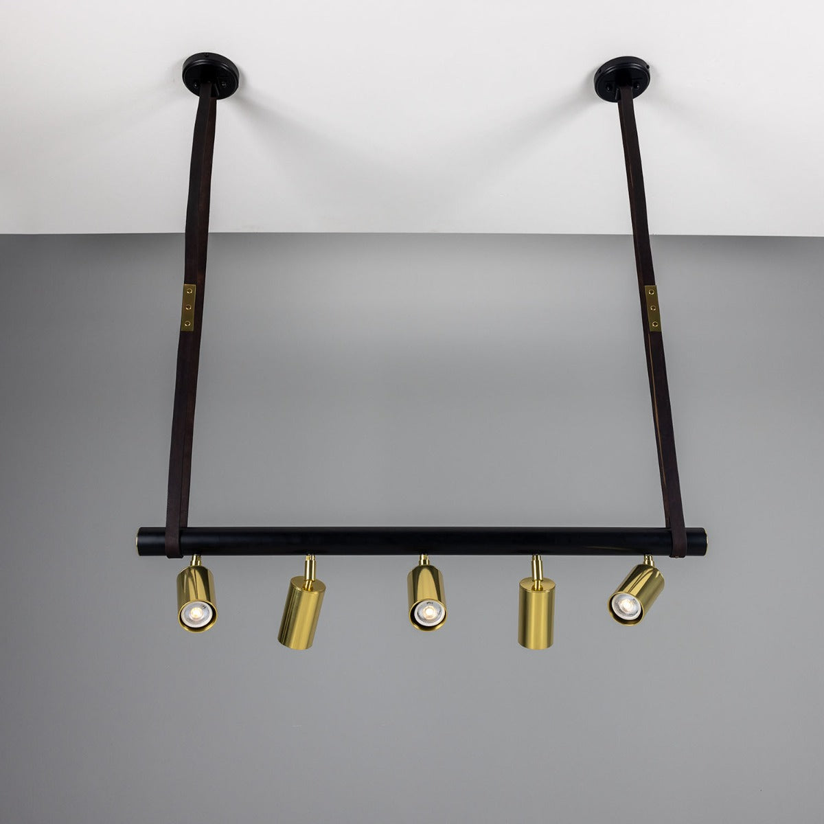 Holmes Linear Island Pendant with Leather Straps, Five-Light - View 2