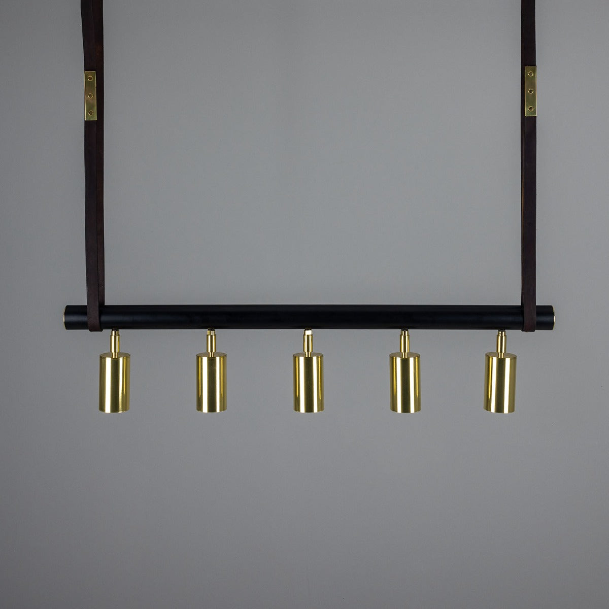 Holmes Linear Island Pendant with Leather Straps, Five-Light - View 4