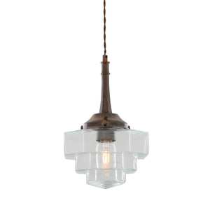 Novato Pendant with Hexagonal Stepped Glass Shade - View 4