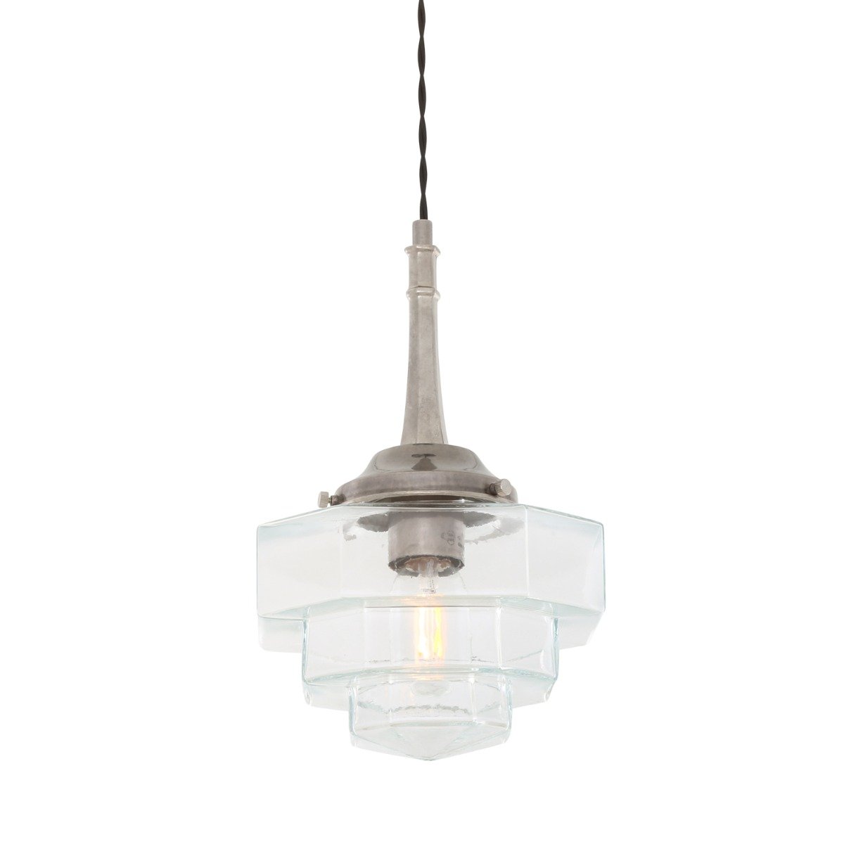 Novato Pendant with Hexagonal Stepped Glass Shade - View 5