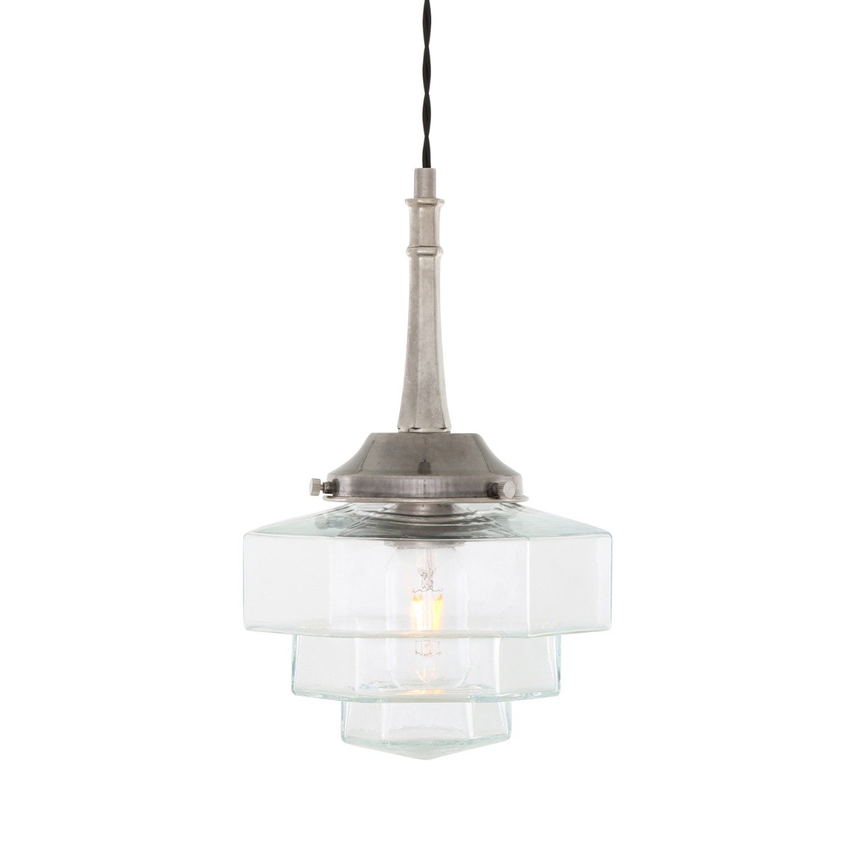 Novato Pendant with Hexagonal Stepped Glass Shade - View 6