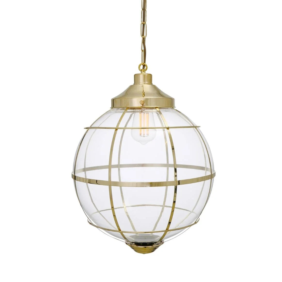 Henlow Brass Cage Glass Globe Pendant Light 35cm IP20 - Subtle Wear