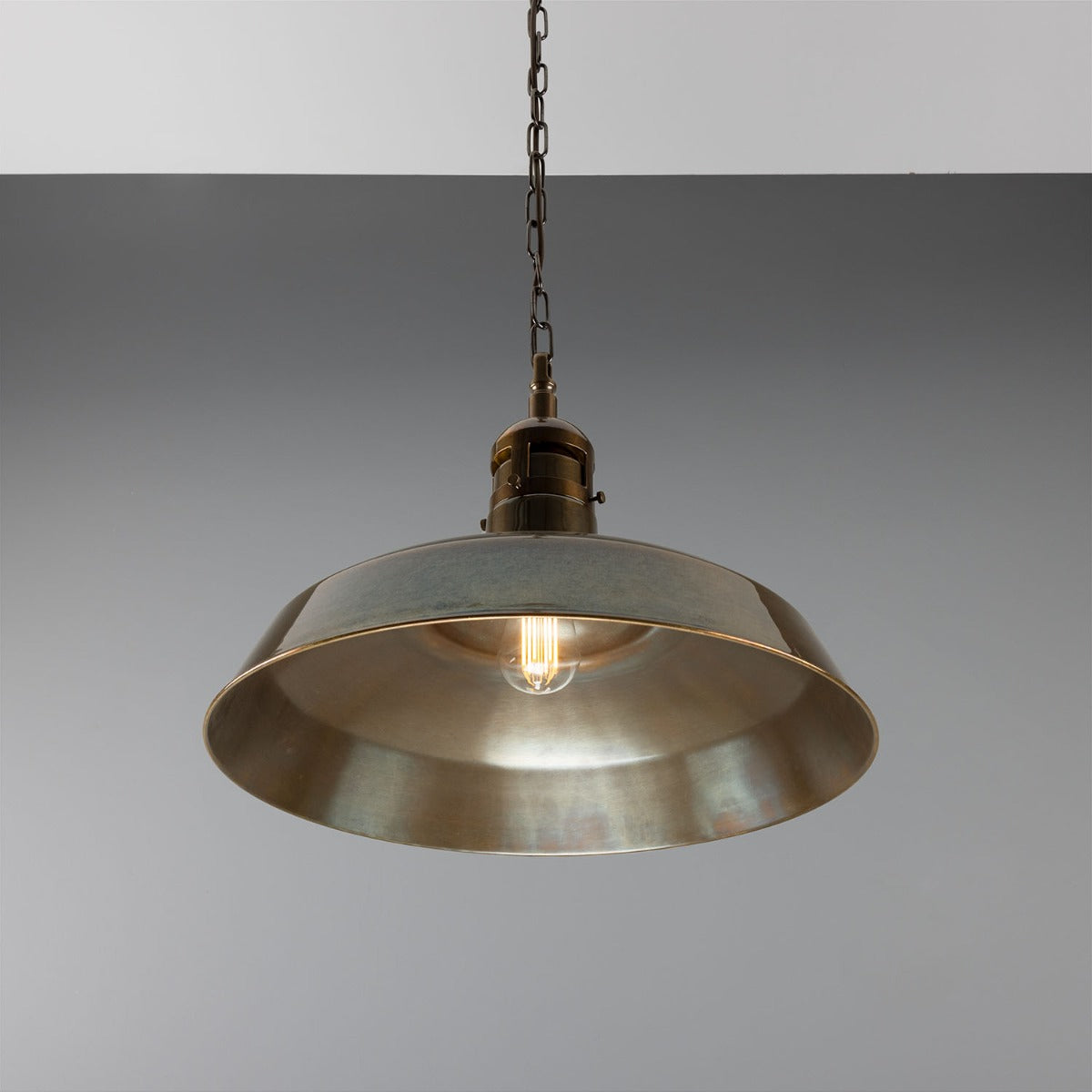 Matlock Large Vintage Factory Brass Pendant Light 50cm - View 8