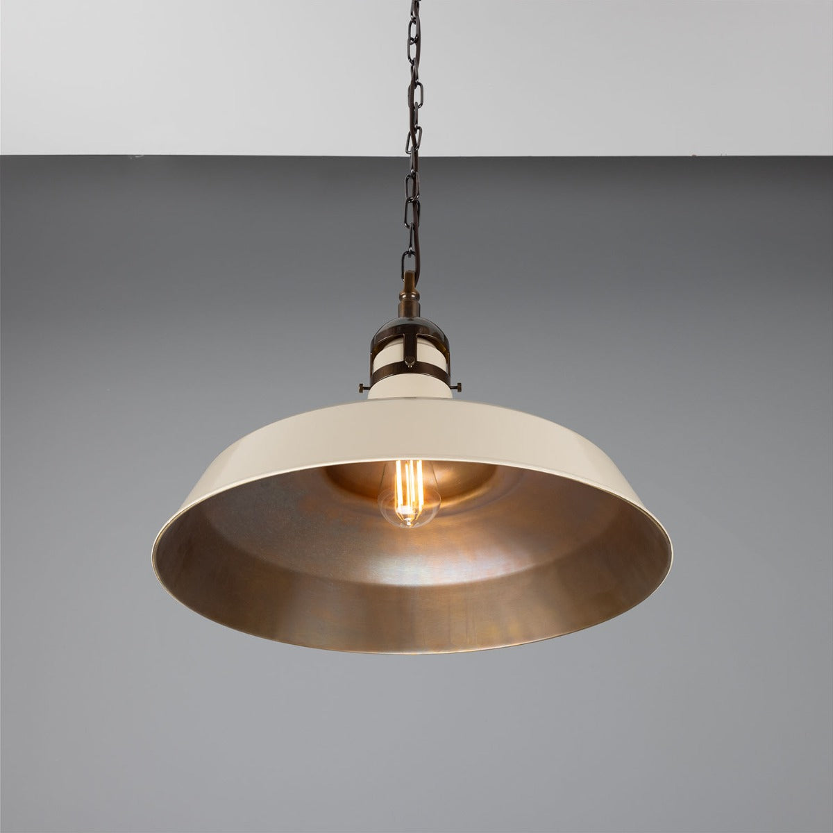 Matlock Large Vintage Factory Brass Pendant Light 50cm - View 29