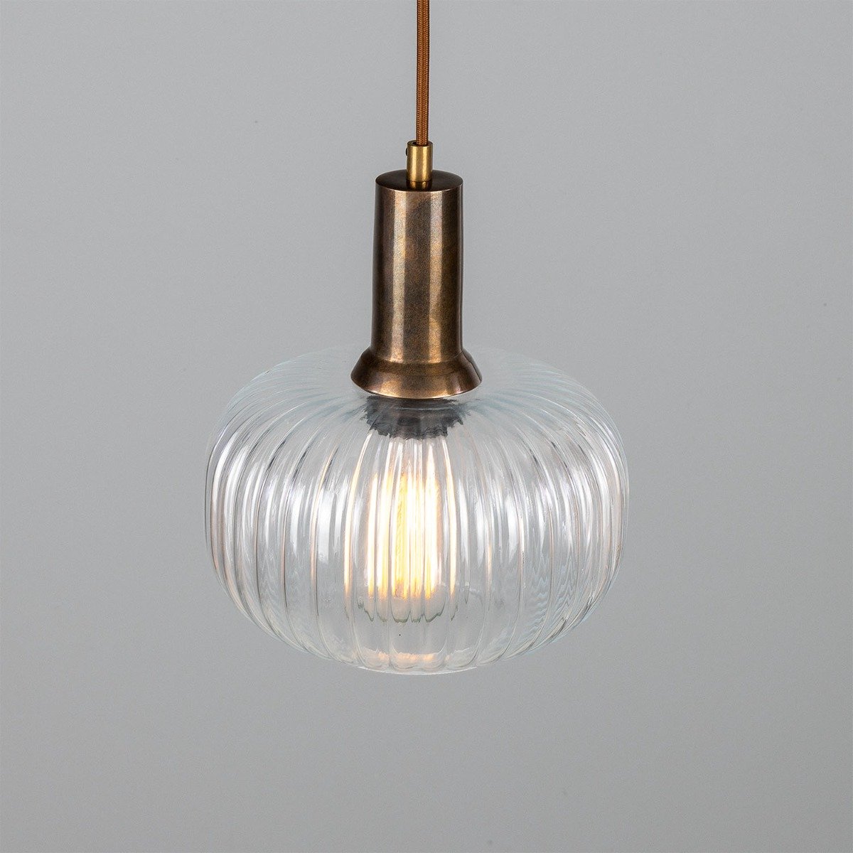 Nehir Reeded Glass and Brass Pendant 20cm - View 6
