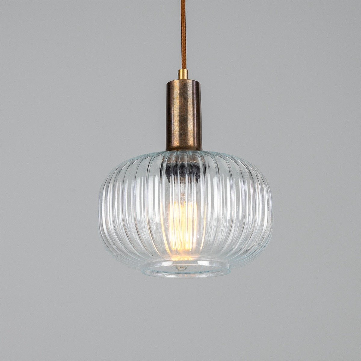 Nehir Reeded Glass and Brass Pendant 20cm - View 7