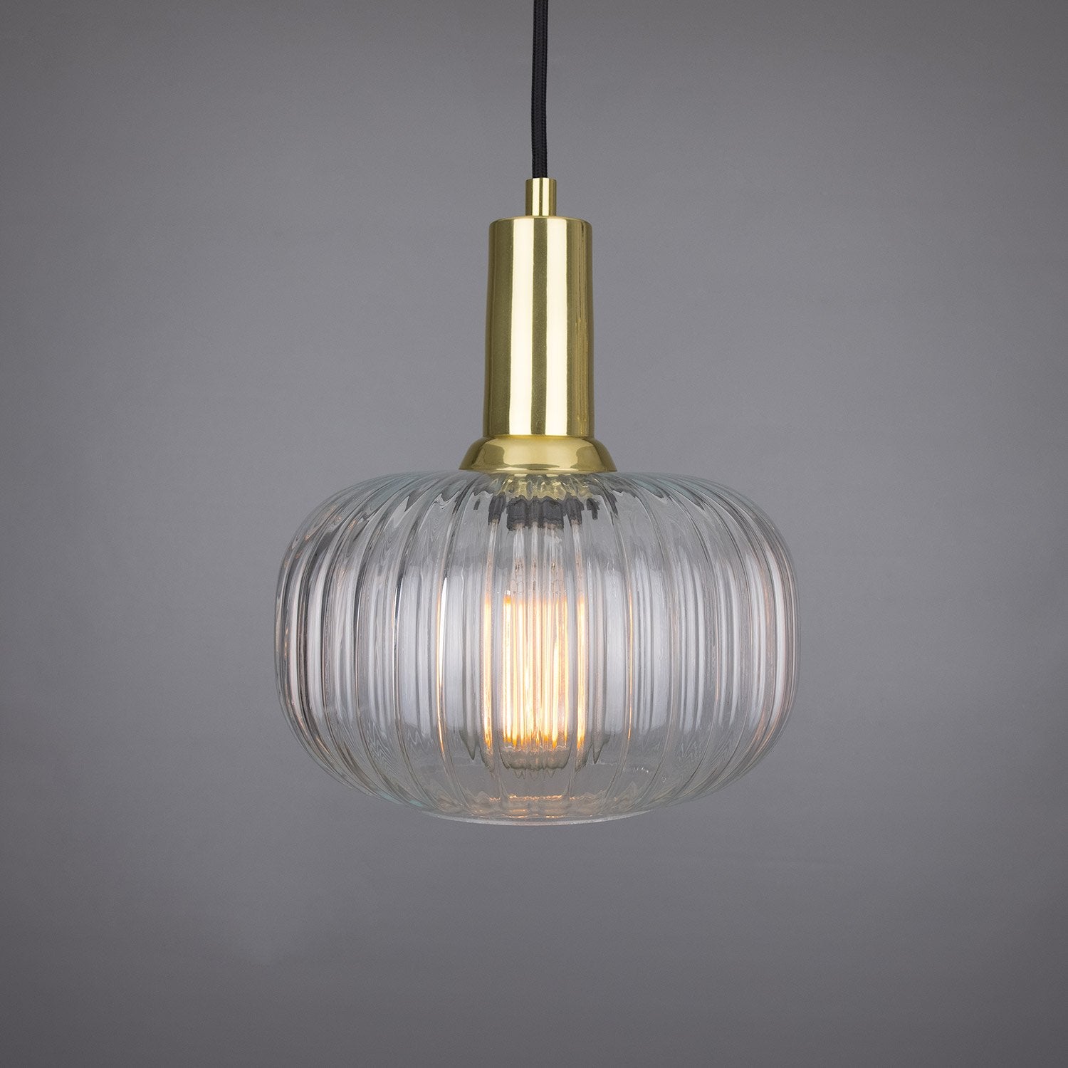 Nehir Reeded Glass and Brass Pendant 20cm - Main View