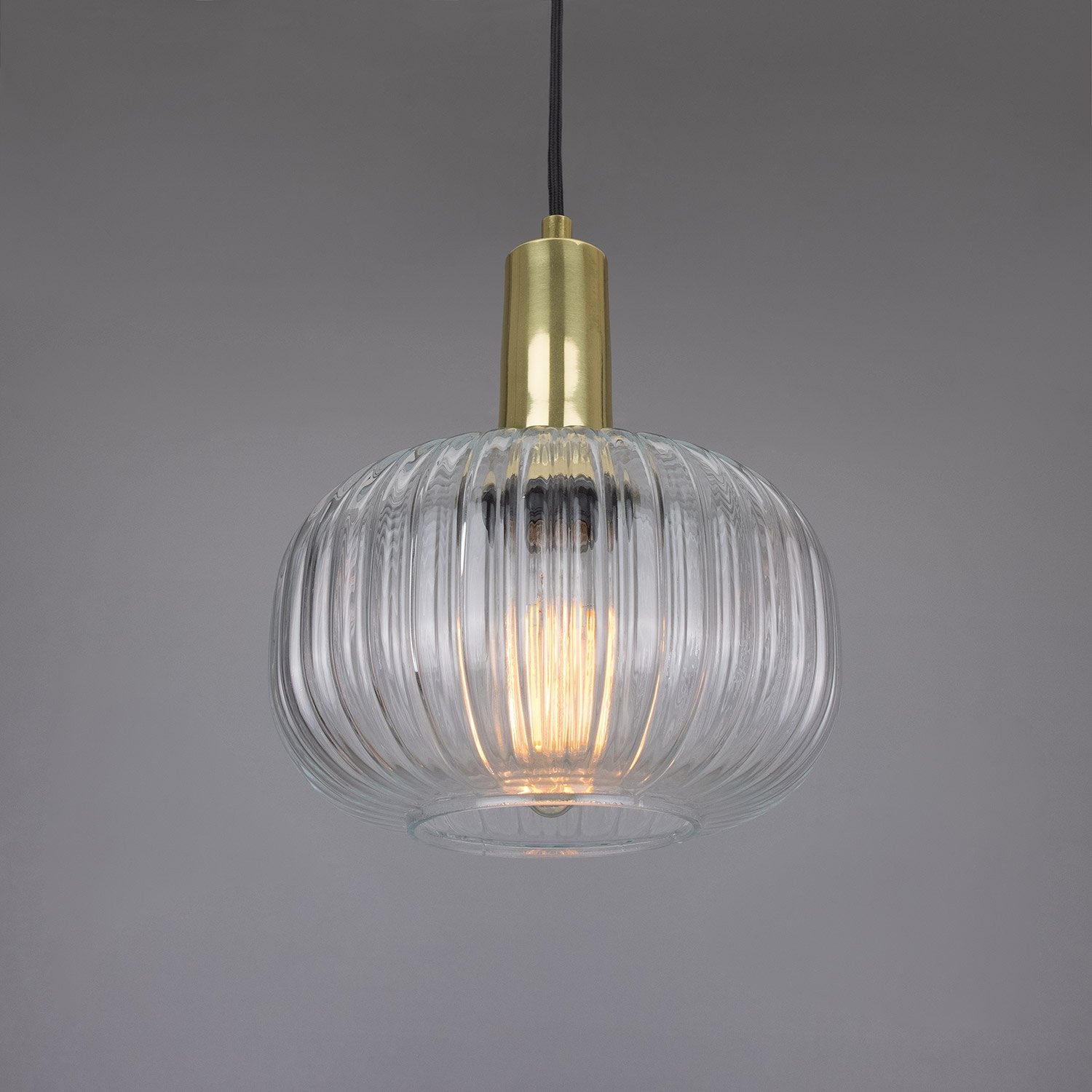 Nehir Reeded Glass and Brass Pendant 20cm - View 2