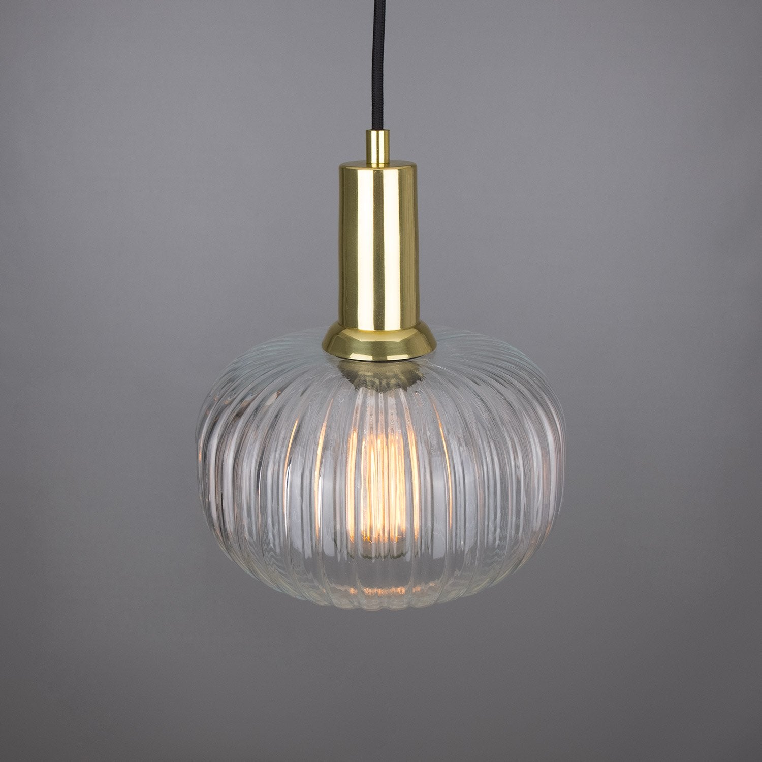 Nehir Reeded Glass and Brass Pendant 20cm - View 3
