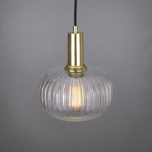 Nehir Reeded Glass and Brass Pendant 20cm - View 3