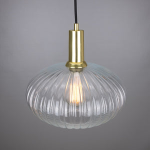 Neith Oval Reeded Glass and Brass Pendant 30cm - View 3