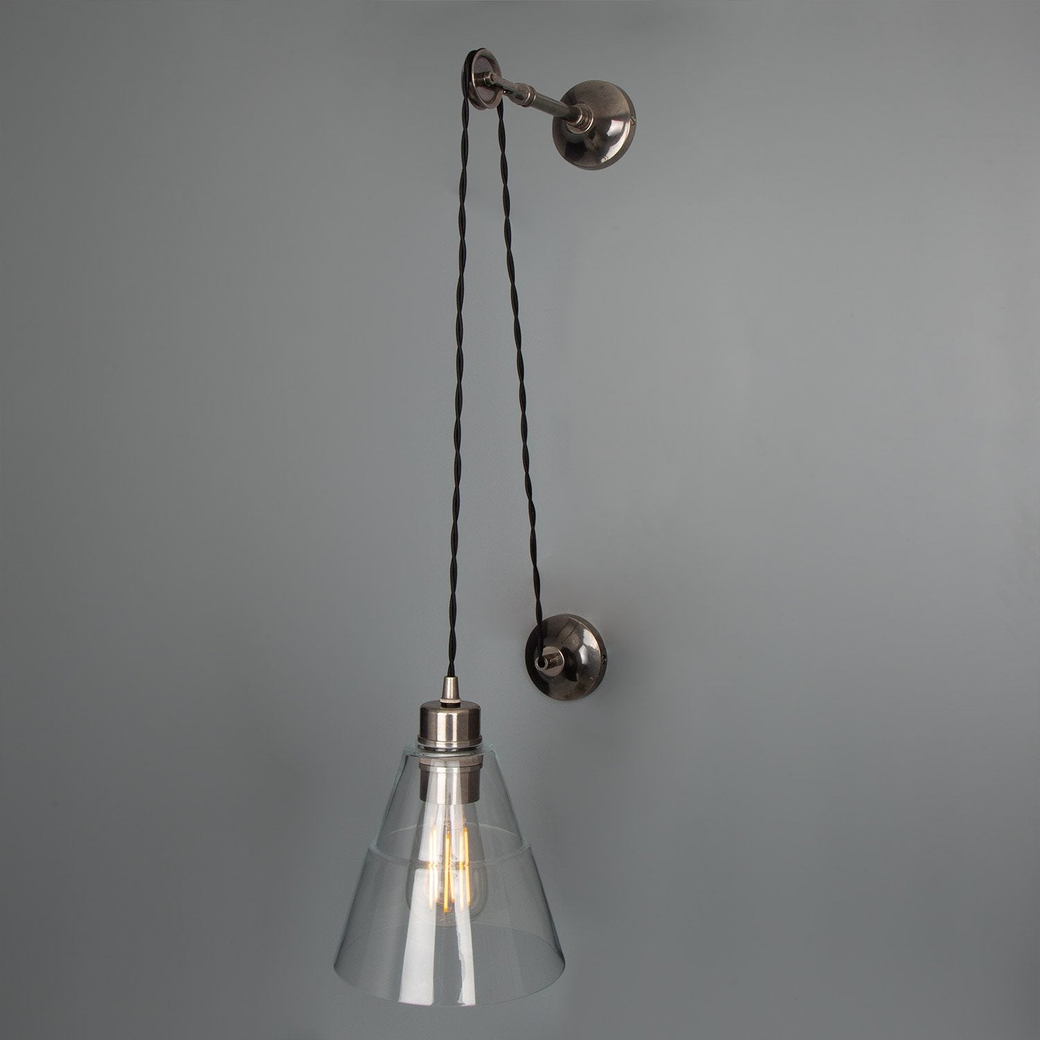 Rigale Industrial Pulley Wall Light with Stepped Glass Lamp Shade - Main View