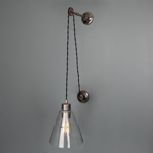 Rigale Industrial Pulley Wall Light with Stepped Glass Lamp Shade - Main View