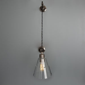 Rigale Industrial Pulley Wall Light with Stepped Glass Lamp Shade - View 2