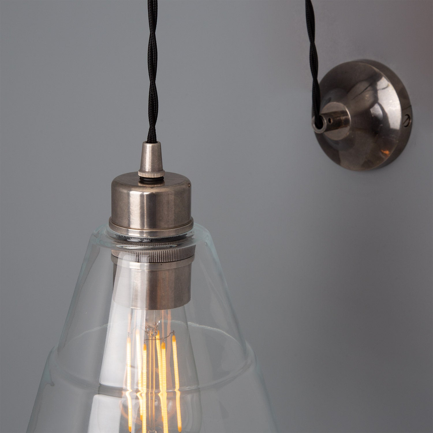 Rigale Industrial Pulley Wall Light with Stepped Glass Lamp Shade - View 4