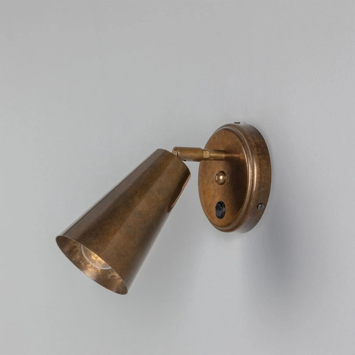 Cashel Adjustable Brass Cone Wall Light with Switch 15cm IP20 - Subtle Wear