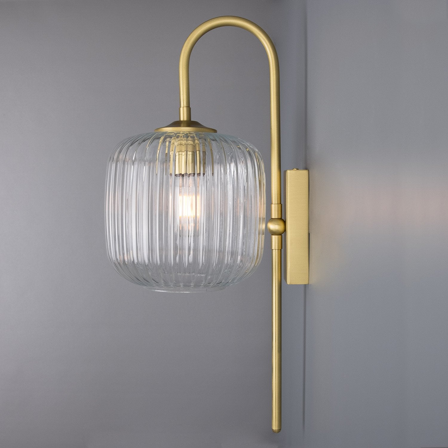 Astoria Reeded Glass and Brass Wall Light - View 3