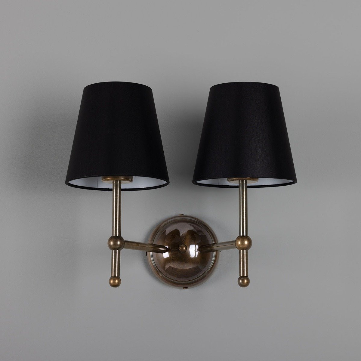 Bursa Modern Brass Double Wall Light with Fabric Shades - View 8