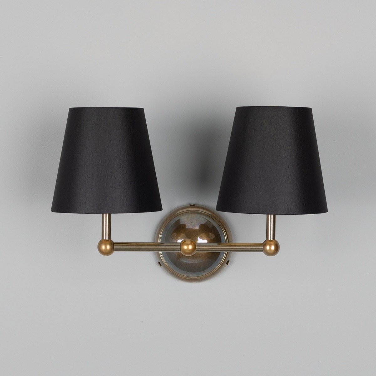 Busan Modern Brass Double Wall Light with Fabric Shades - View 6