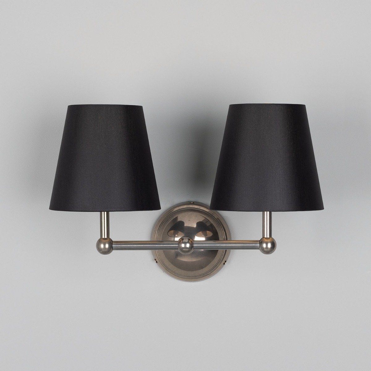 Busan Modern Brass Double Wall Light with Fabric Shades - View 10