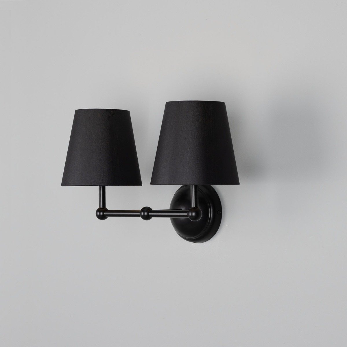 Busan Modern Brass Double Wall Light with Fabric Shades - View 17
