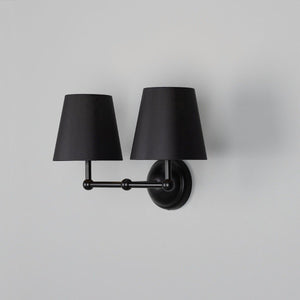 Busan Modern Brass Double Wall Light with Fabric Shades - View 17