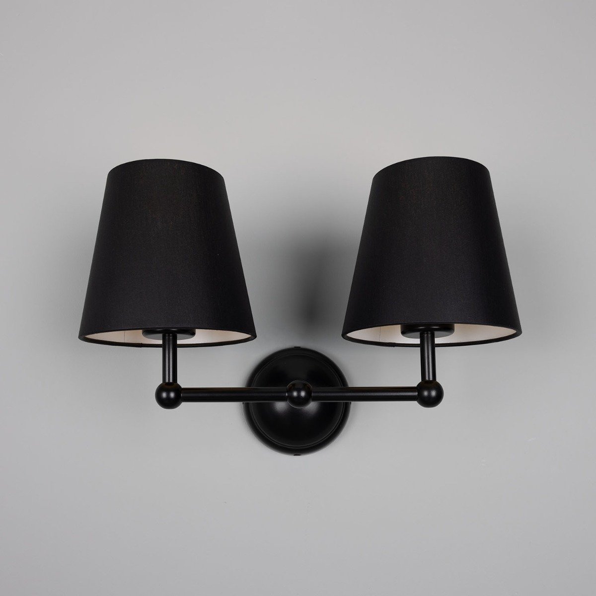 Busan Modern Brass Double Wall Light with Fabric Shades - View 20