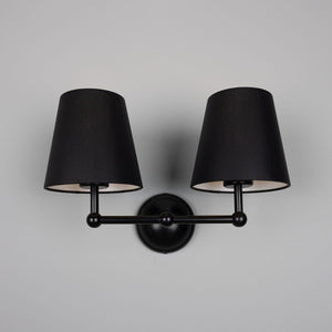 Busan Modern Brass Double Wall Light with Fabric Shades - View 20