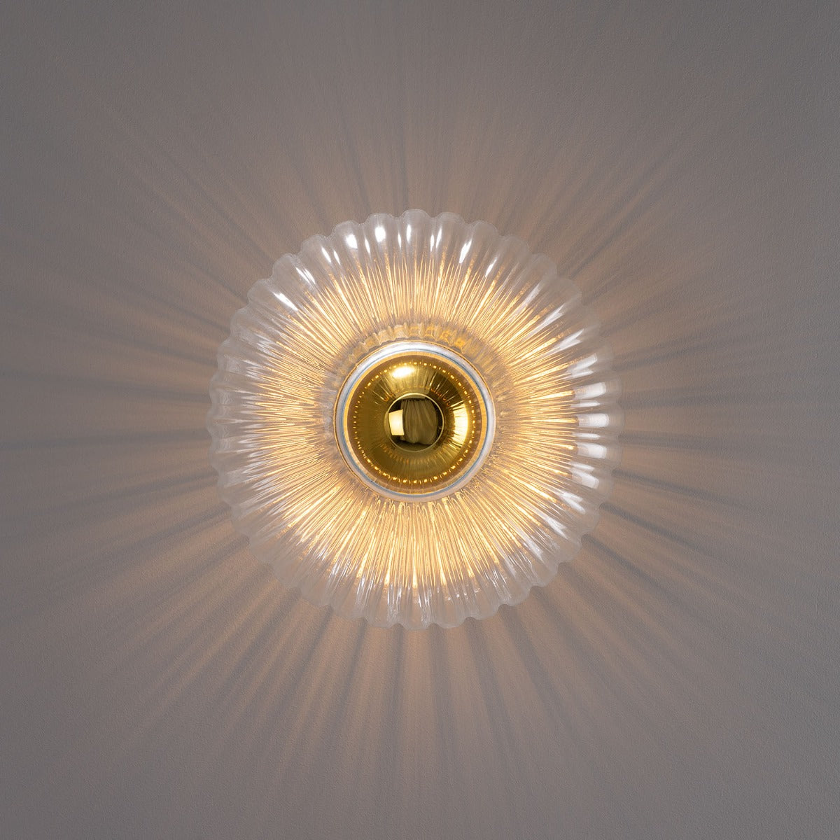Neith Oval Reeded Glass and Brass Wall Light 30cm - View 4