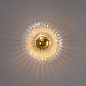 Neith Oval Reeded Glass and Brass Wall Light 30cm - View 4