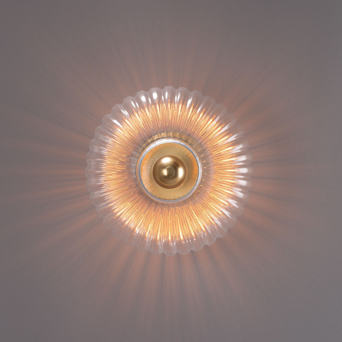 Neith Oval Reeded Glass and Brass Wall Light 30cm - View 1