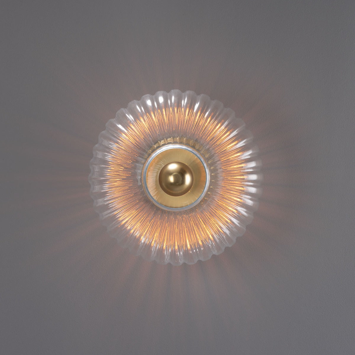 Neith Oval Reeded Glass and Brass Wall Light 30cm - View 5