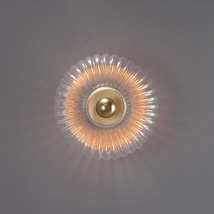 Neith Oval Reeded Glass and Brass Wall Light 30cm - View 5
