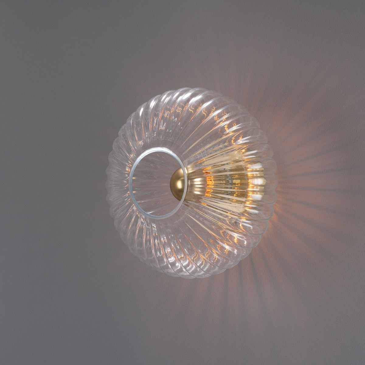 Neith Oval Reeded Glass and Brass Wall Light 30cm - View 8