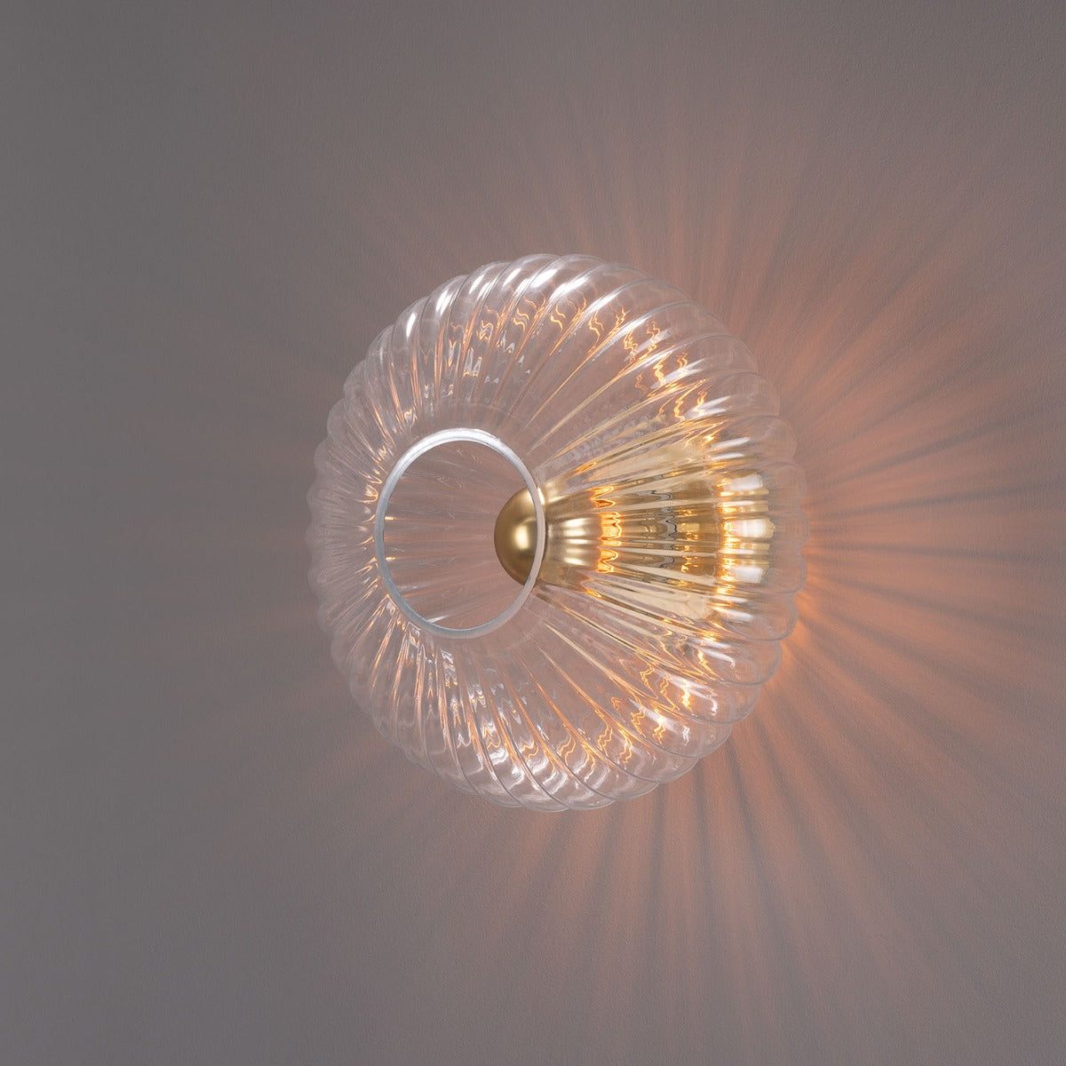 Neith Oval Reeded Glass and Brass Wall Light 30cm - View 9