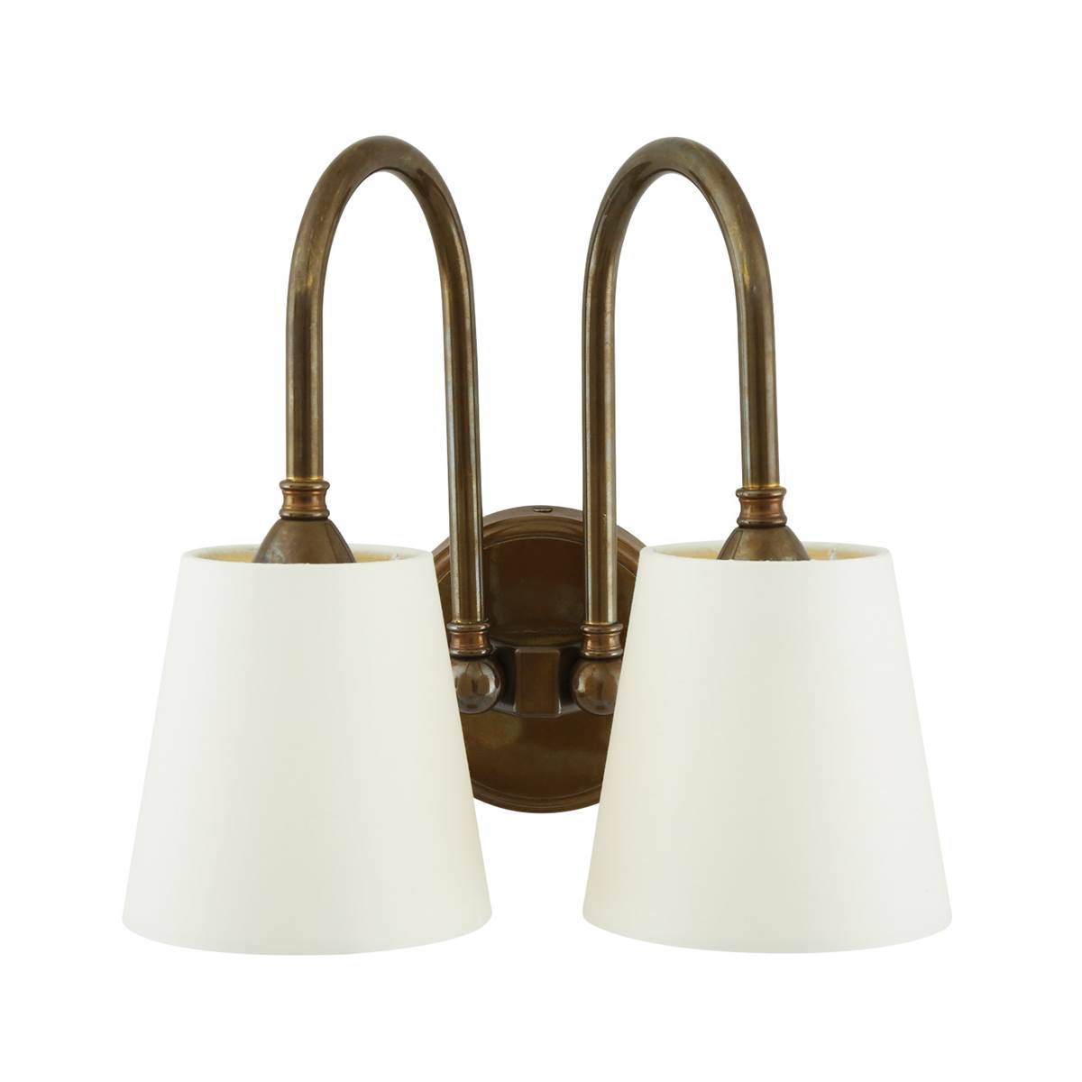 Uppsala Two-Arm Brass Wall Light with Fabric Shades 28cm IP20 - Subtle Wear - View 3